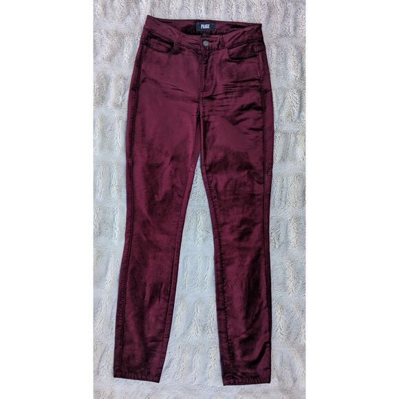PAIGE "Hoxton Ultra Skinny" Dark Currant Maroon High Rise Velvet Jeans, Size 26 - Picture 11 of 14